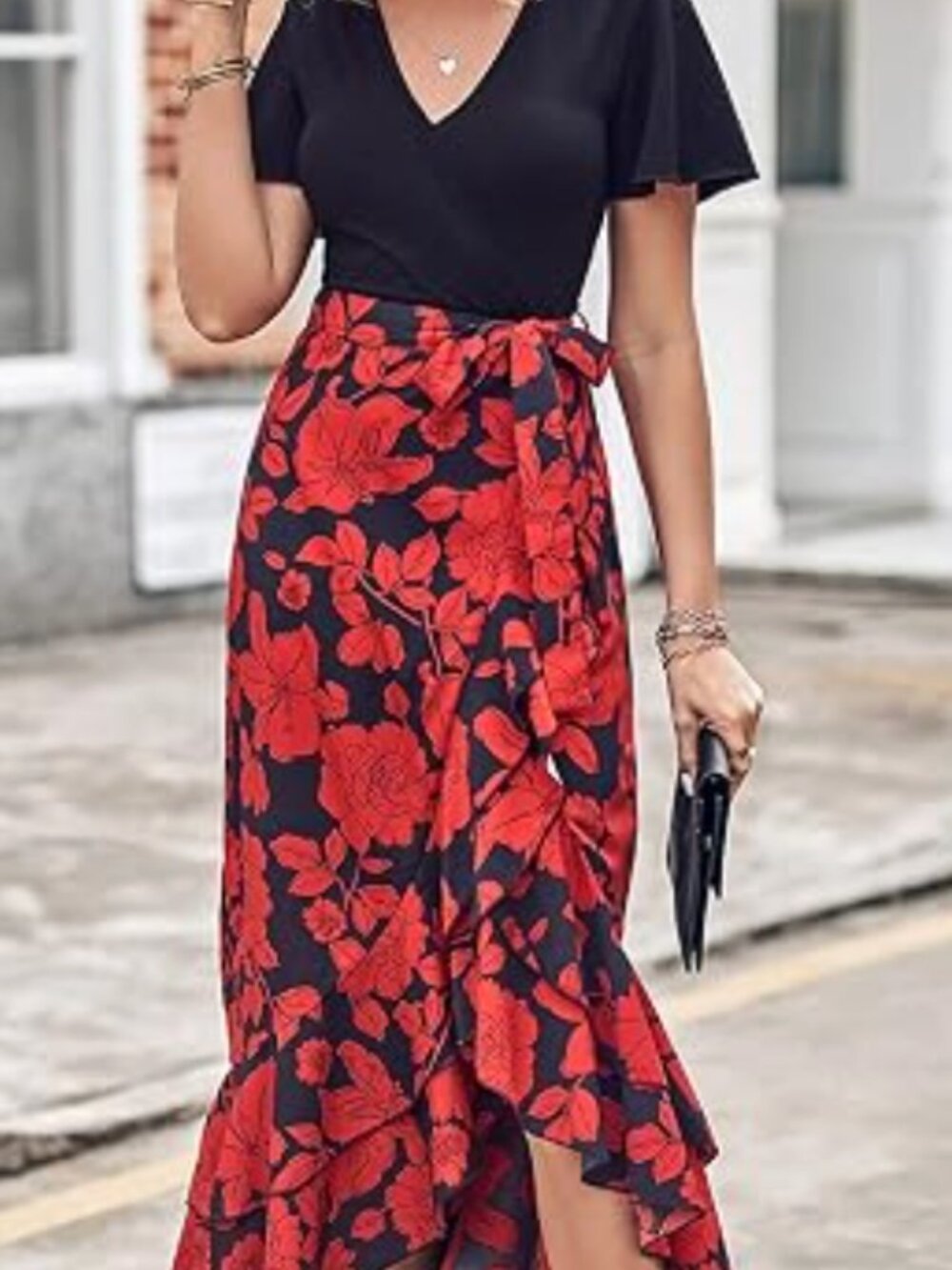 Amazon Floral Red and Black Dress